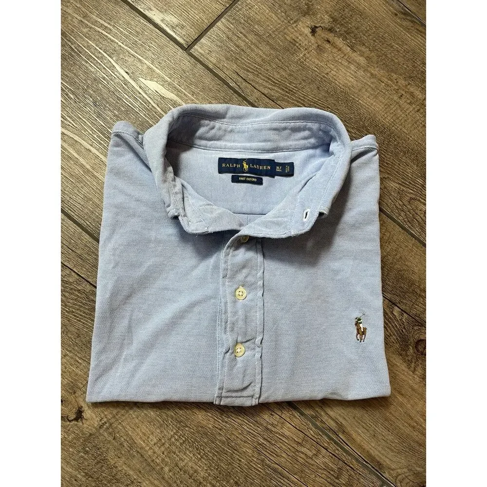Ralph Lauren Blue Knit Oxford Short Sleeve‎ Polo Men’s Size XL Tall
